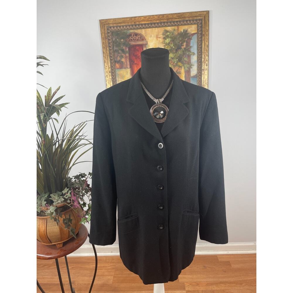 Preston & York Blazer Women's 14 Black 100% Worsted Wool Quiet Luxury Corporate
